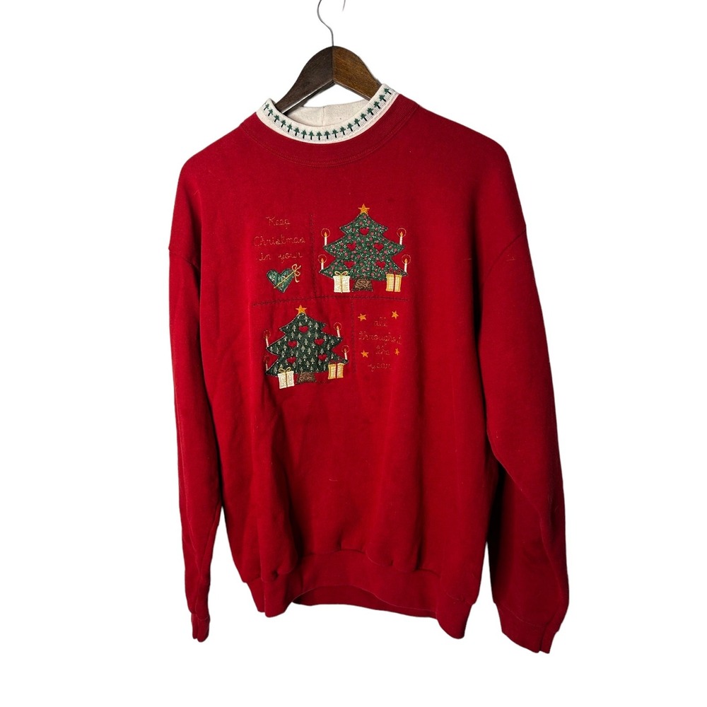 VTG Valories Folk Art‎ Sweater Women Large Red Christmas Party Holiday Made USA